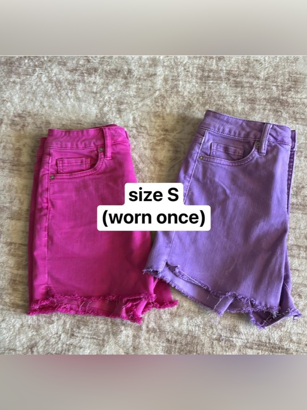 Bright Pink and Lavender Denim Shorts - Size S